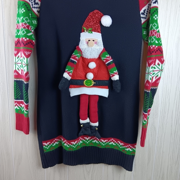 Kela Santa Clause Knitted size Medium Ugly Christmas sweater jingle bells - Picture 3 of 15